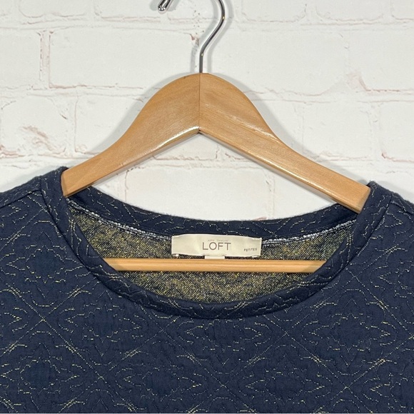 LOFT Petites 3/4 Sleeve Textured Sweater Women’s Size Small Petite Blue Metallic - Picture 2 of 10